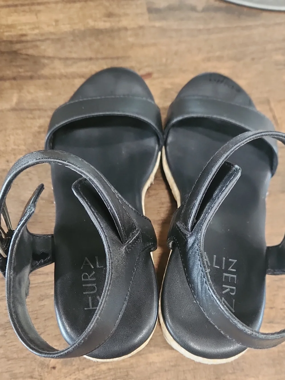 Naturalizer Black Wedge Sandals with Ankle Strap